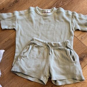 Zara Green Waffle Knit T-Shirt and Shorts Set